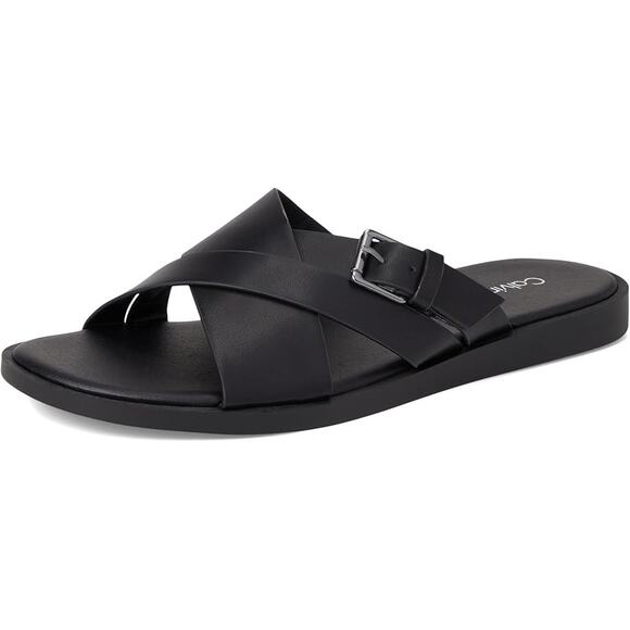 Calvin Klein Mens Elon Slip On Sandals US 13 M Black Vegan Leather NIB - Picture 1 of 12